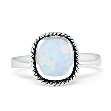 Cushion Cut Twisted Ring Oxidized Created White Opal 925 Sterling Silver Wholesale